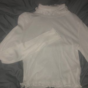 White Cropped Turtle Neck Shirt